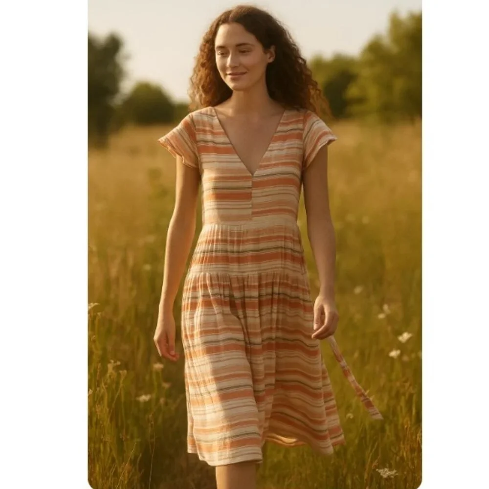 Lost + Wander City to Country Orange Stripe Midi Dress